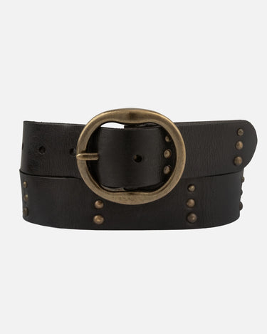 Dion Round Buckle Studded Leather Belt - Time Out Clothing