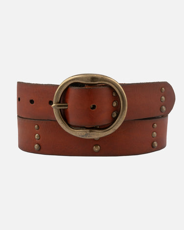 Dion Round Buckle Studded Leather Belt - Time Out Clothing
