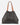 A large dark gray leather tote bag with contrasting light brown shoulder straps, shown against a plain light gray background.