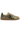 A low-top Adidas Samba sneaker featuring a beige and brown leopard print pattern, metallic olive green leather accents on the side stripes and heel, a beige suede toe cap, and a brown gum sole.