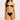 Black and white multi strap bikini bottom with banded top on a plain background