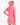 Woman wearing a pink hooded dress on a white background