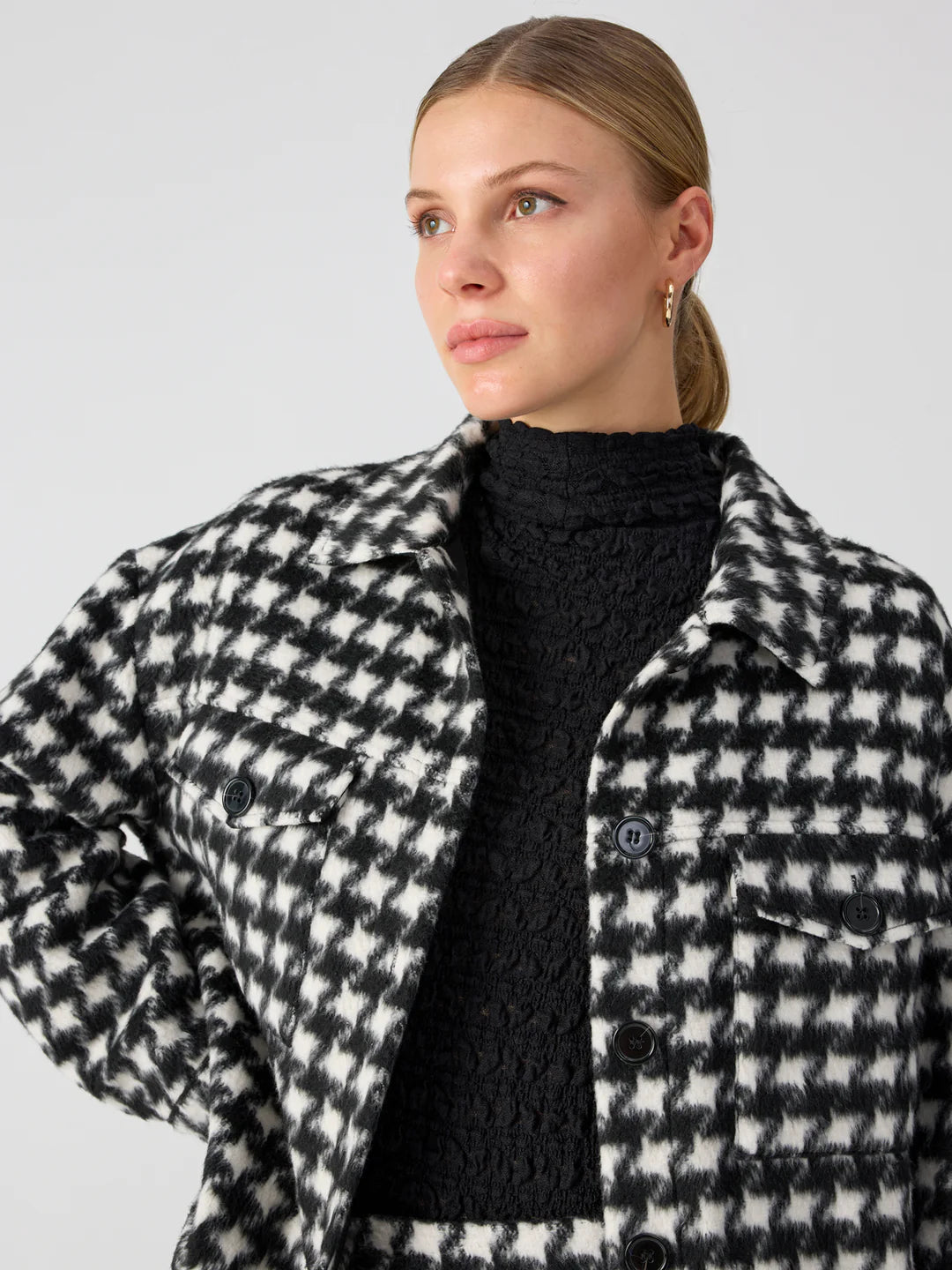 Brushed Houndstooth Shacket Coat Time Out Clothing