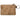 A tan leather zippered pouch with an embossed floral pattern, featuring a silver-tone metal key ring and a small colorful woven strap on the right side, set against a plain white background.