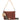 A brown embossed leather shoulder bag with a colorful woven strap and beige leather hangtag, shown on a white background.