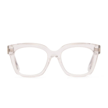 Clear eyeglasses on a white background
