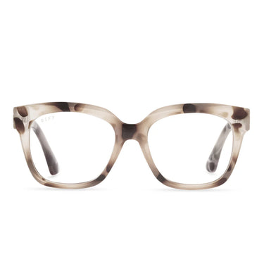 Pair of tortoiseshell eyeglasses on a white background