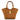 Camel suede handbag with gold hardware shown on a white background