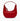 A half moon leather bag in red on a white backgound