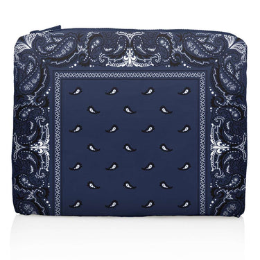 A medium navy bandana printed zipper pouch