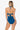 Classic Jacquard Textured Bandeau One Piece Swimsuit in Marine Blue by Helen Jon - Time Out Clothing