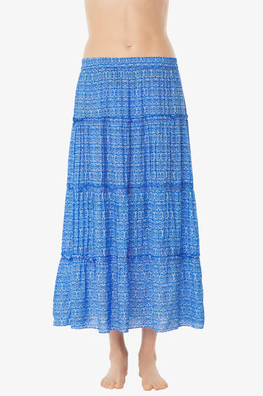 Tiered Ruffle Maxi Skirt in Fan Geo Print by Helen Jon