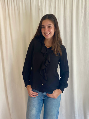 Ruffle Front Black Shirt by Bella Dahl - Time Out Clothing