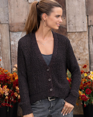 Aliana Marled Button Chunky V-Cardi