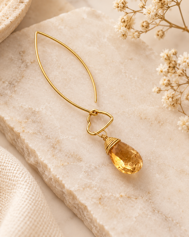 Citrine Heart Drop Earrings with faceted Citrine gemstones