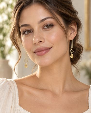 Citrine Heart Drop Earrings with faceted Citrine gemstones