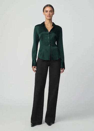 Cora Slim Fit Satin Shirt in Pine by Joes