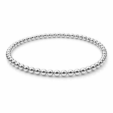Silver beaded bracelet on a white background