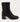 The image shows the side of a black leather heeled ankle boot on a white background