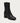 The image shows the side of a black leather heeled ankle boot on a white background