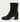The image shows the side of a black leather heeled ankle boot on a white background