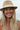 Woman wearing a straw hat with a blurred background