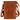 Cognac brown leather crossbody bag shown from the back with center seam, exterior slip pocket, adjustable strap, and antique brass hardware.