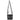 Black leather crossbody bag with a strap on a white background