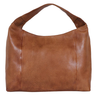 Brown leather handbag on a white background