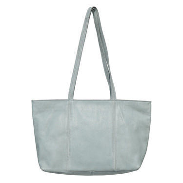 Light blue tote bag with a strap on a white background