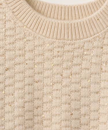 A close up on a knit sequin sweater
