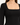 A close up of the black square neck long sleeve top on white background.