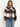 Parker Charcoal Combo plaid bomber jacket, front view with open funnel neck and blue jeans