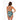 Woman wearing a tropical leaf patterned swimsuit on a white background