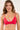 Woman wearing a red bikini top against a plain background