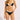 A woman wearing a black and white bikini top and matching bikini bottoms