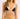 Woman wearing a black and white bikini against a plain background