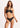 Woman wearing a black bikini on a white background