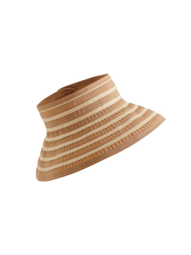 Tan Striped visor hat on a white background