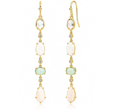 4 stone drop earrings in gold on a white background
