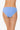Blue bikini bottom worn by a person on a white background