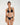 Woman wearing a black bikini against a white background