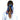 Person with a blue patterned headscarf tied around their hair on a white background