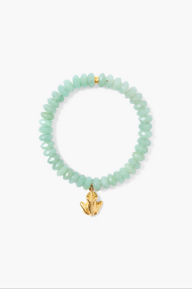 Discover our chic green faceted gemstone bracelet with a lucky gold frog charm. A comfortable stretch fit, perfect for everyday elegance. Shop unique beaded jewelry.