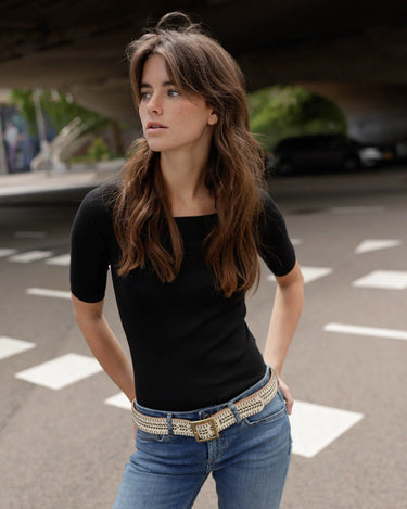 Ezra Studded Leather Belt with Square Buckle - Time Out Clothing