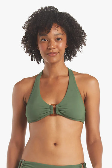 Textured Solid Buckle Halter Top - Time Out Clothing