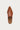 A single brown leather mule shoe with a pointed toe and a stacked wood-look block heel, shown from top profile against a light gray background.