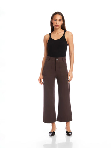 Rylee Crop Wide Leg Pant in Brown - Time Out Clothing