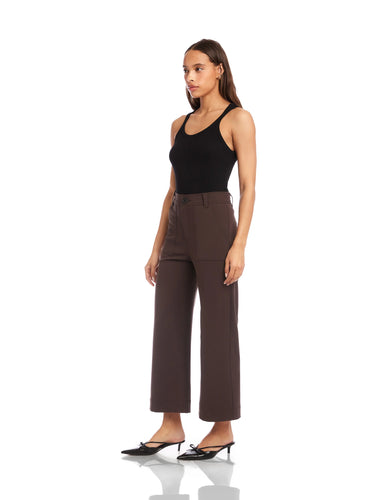 Rylee Crop Wide Leg Pant in Brown - Time Out Clothing