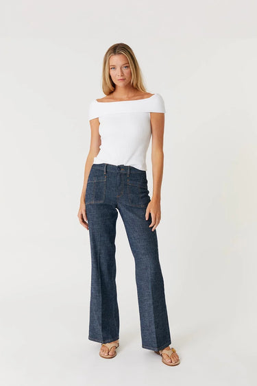 Level 99 Sarah Full Length Pant in Stargazer with wide leg silhouette and front patch pockets